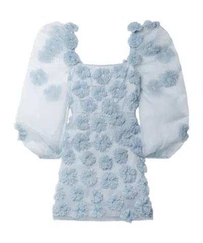 Loveshackfancy Wells Appliqued Organza Mini Dress In Blue