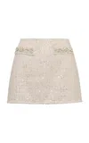 Loveshackfancy Wendina Embellished Tweed Mini Skirt In Ivory