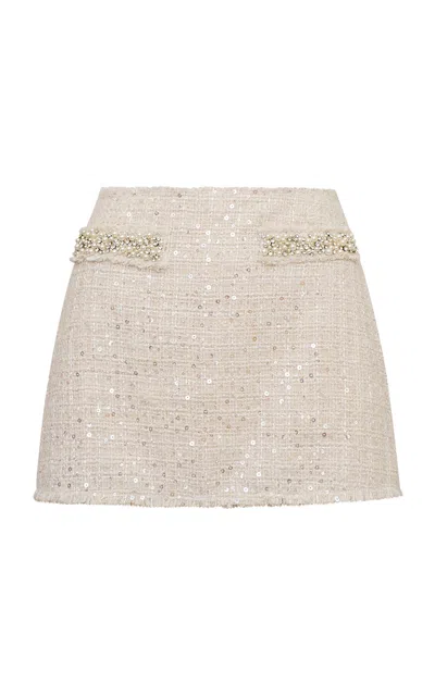 Loveshackfancy Wendina Embellished Tweed Mini Skirt In Ivory