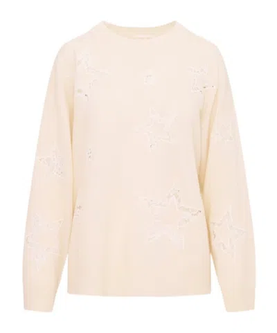 Loveshackfancy Westcott Star Cutout Knitted Sweater In White