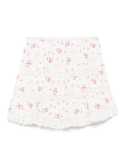LOVESHACKFANCY LOVESHACKFANCY WHITE FULL SKIRT WITH SMOCKED WAIST