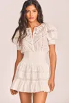 Loveshackfancy White Puff Sleeve Mini Dress With Lace In Gray