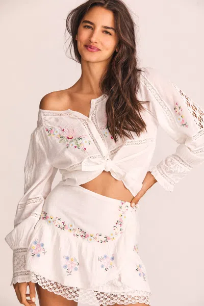 Loveshackfancy White Womens Blouse With Floral Embroidery