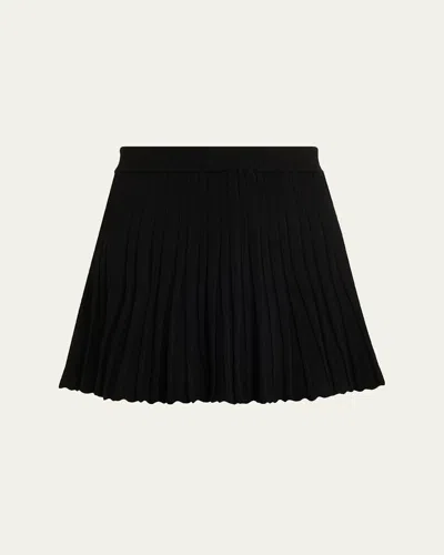 Loveshackfancy Willany Pleated Mini Skirt In Black