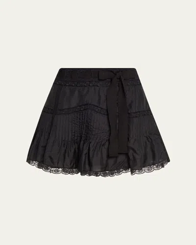 Loveshackfancy Willia Silk Lace-detailed Mini Skirt In Black