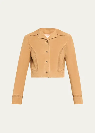 Loveshackfancy Willie Ladder-stitch Cropped Leather Jacket In Sandstone