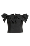 Loveshackfancy Winston Bow Off The Shoulder Crop Top In Black
