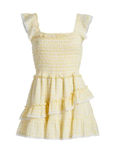 Loveshackfancy Women's Aline Gingham Cotton Ruffle Minidress In Neutral