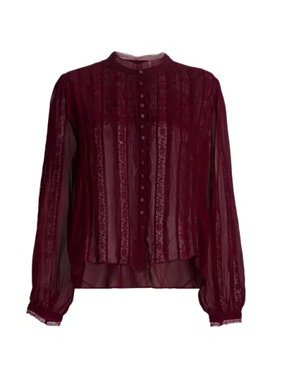 Loveshackfancy Alvynne Sheer Lace Blouse In Burgundy