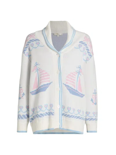 Loveshackfancy Women's Aribella Rib-knit Nautical Cotton Cardigan In Blue