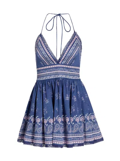 Loveshackfancy Arletta Cotton Bandana-print Mini Dress In Blue
