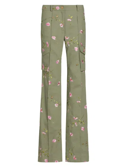 Loveshackfancy Women's Atworth Embroidered Floral Cargo Pants In Olive Green
