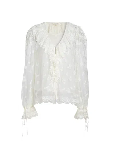 Loveshackfancy Women's Aubrenna Floral Semi-sheer Top In White