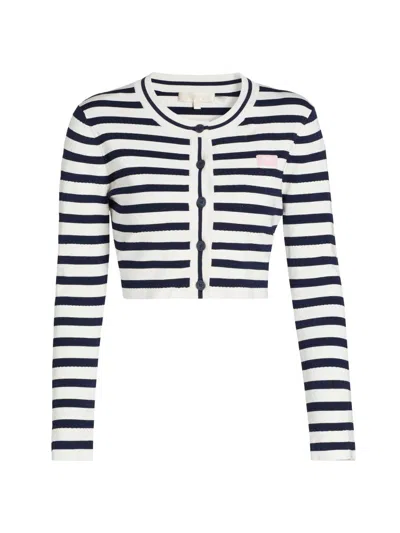 Loveshackfancy Women's Avanette Striped Crop Cardigan In Blue