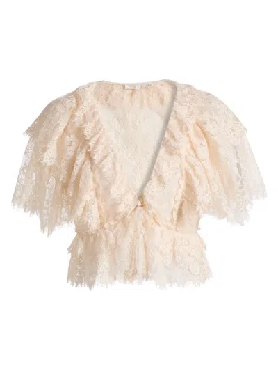 Loveshackfancy Women's Caper Tiered Lace Crop Top In Neutral