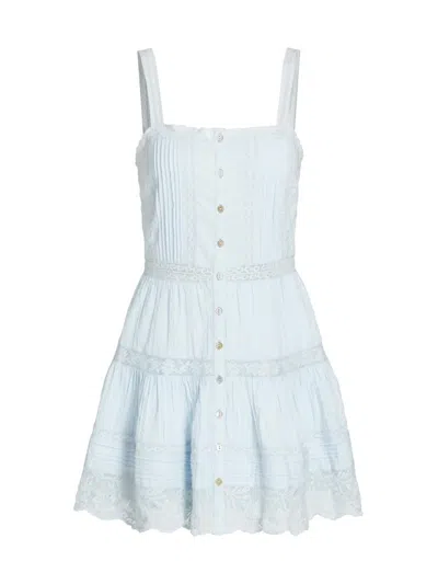 Loveshackfancy Women's Charlize Lace Cotton Tiered Minidress In Blue