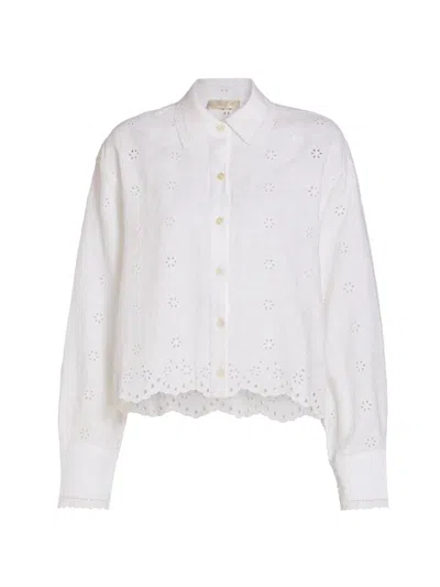 LOVESHACKFANCY WOMEN'S DELANO EYELET LINEN BUTTON-FRONT SHIRT