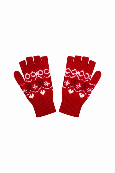 Loveshackfancy Women's Emeri Wool Fair Isle Fingerless Gloves In Red Velvet Truffle