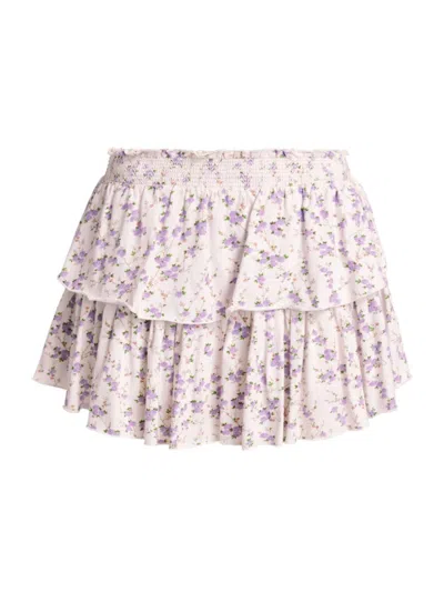 Loveshackfancy Women's Floral Cotton Ruffled Miniskirt In Dusty Lavender