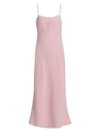 Loveshackfancy Isolie Lace Bow Crepe Midi Dress In Pink