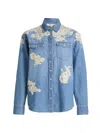 Loveshackfancy Amana Lace Patch Denim Jacket In Blue