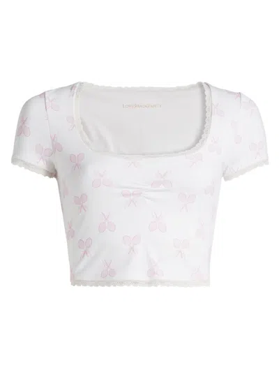 Loveshackfancy Women's Kudura Printed Lace-trimmed Crop Top In White