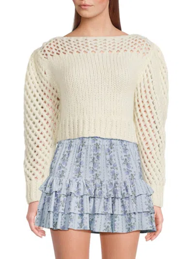 Loveshackfancy Women's Larson Knit Alpaca Blend Cropped Pullover In Antique White
