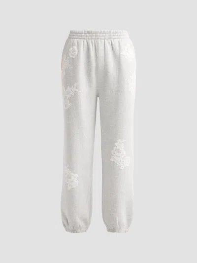 Loveshackfancy Women's Lilia Lace Appliqué Sweatpants In Silver
