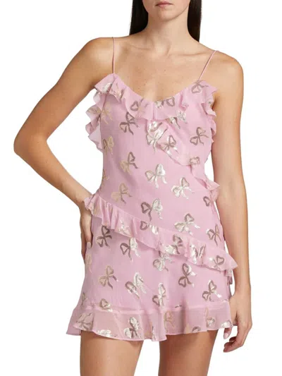 Loveshackfancy Women's Lomina Bow Ruffle Chiffon Minidress In Gold