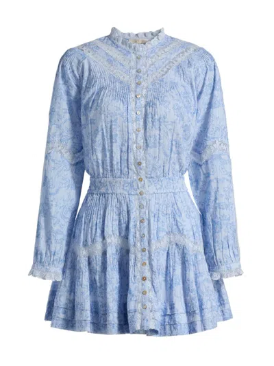 Loveshackfancy Women's  X Visit Savannah Calia Floral Lace-trimmed Minidress In Blue