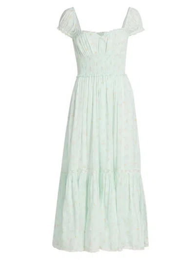 Loveshackfancy Women's Lyssara Floral Cotton A-line Midi-dress In Green