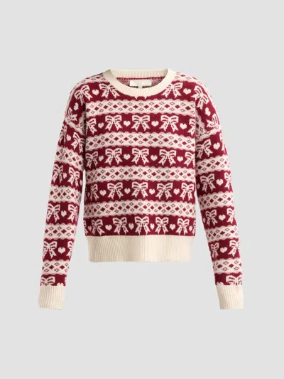 Loveshackfancy Women's Opalette Bow Intarsia Sweater In Cranberry Frost