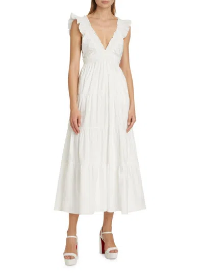 Loveshackfancy Women's Poplin Smocking Arnene Cotton Tiered Maxi Dress In White