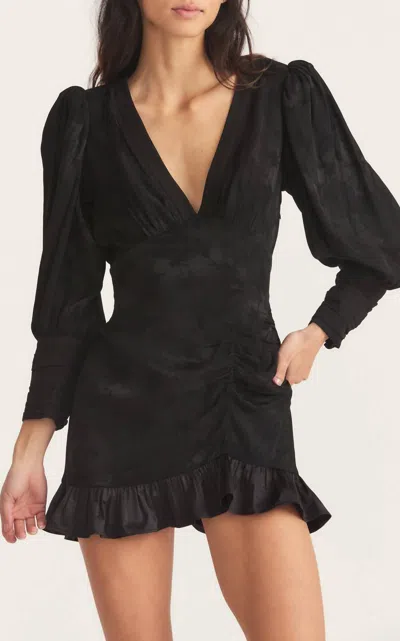 LOVESHACKFANCY WOMEN'S REVALINE PLUNGE BLOUSON SLEEVE RUFFLED DRESS IN BLACK