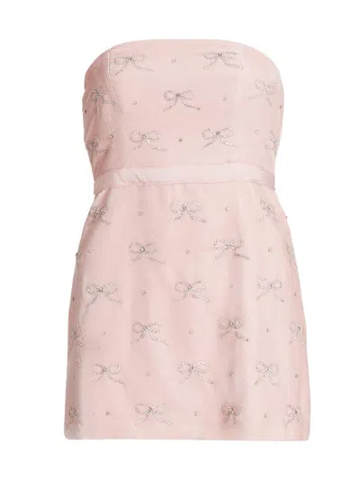 Loveshackfancy Women's Rhinestone Velvet Rinwell Mini Dress In Pink