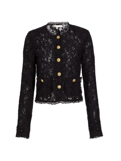 Loveshackfancy Richard Cropped Floral Lace Jacket In Black