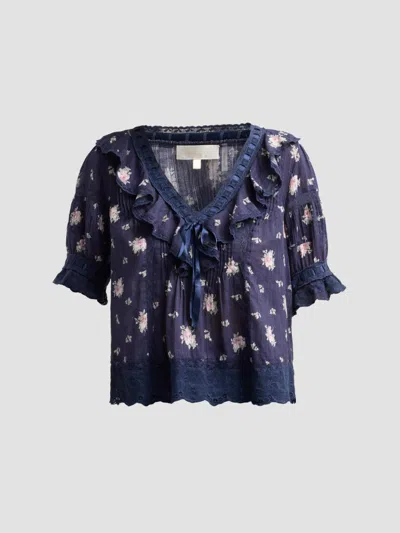 Loveshackfancy Women's Romilly Floral Cotton Blouse In Blue