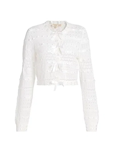 Loveshackfancy Women's Roseline Bow Pointelle-knit Cardigan In White