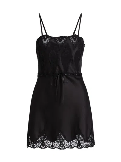 Loveshackfancy Women's Sanna Lace-trimmed Satin Minidress In Black
