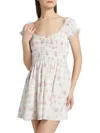Loveshackfancy Siona Floral Stripe Smock Bodice Cotton Dress In White
