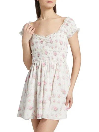 LOVESHACKFANCY WOMEN'S SIONA FLORAL COTTON SMOCKED MINIDRESS