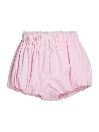 Loveshackfancy Women's Sparrow Lace-trimmed Striped Cotton Shorts In Pink