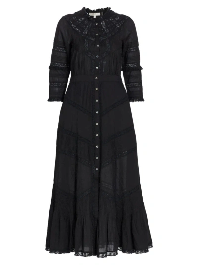 Loveshackfancy Women's Tansu Lace-trim Midi-dress In Black