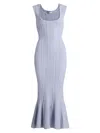 Loveshackfancy Tayleen Pointelle-knit Fluted Midi Dress In Blue