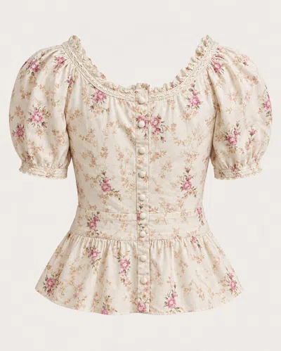 Loveshackfancy Women's Tayshia Floral Puff Blouse In Cream Pink In Multi