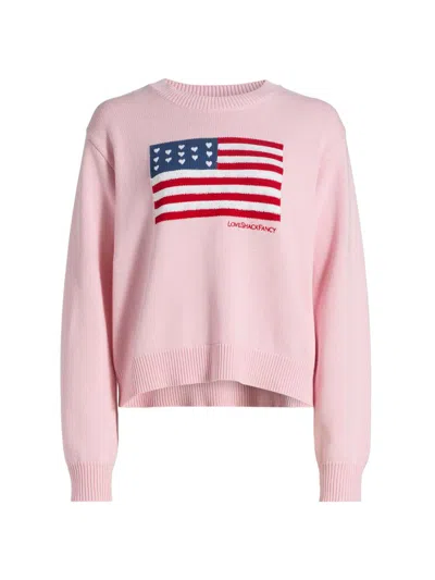 Loveshackfancy Women's Ty Flag Knit Crewneck Sweater In Pink