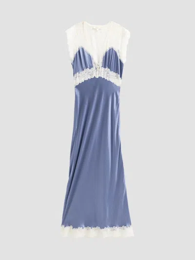 Loveshackfancy Women's Vella Lace-trim Silk Maxi Dress In Weathered Blue
