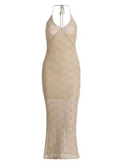 Loveshackfancy Women's Vreya Metallic Halterneck Knitted Midi-dress In Neutral