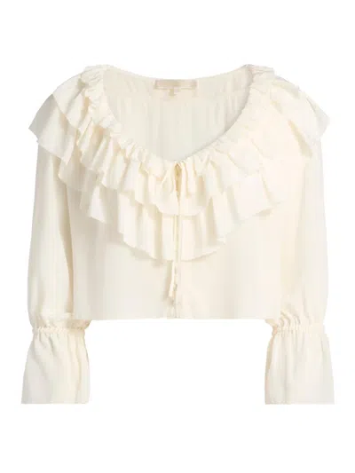 Loveshackfancy Women's Warlow Ruffled Silk Crop Top In White