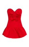 Loveshackfancy Woodlow Bow-detailed Cutout Taffeta Mini Dress In Red